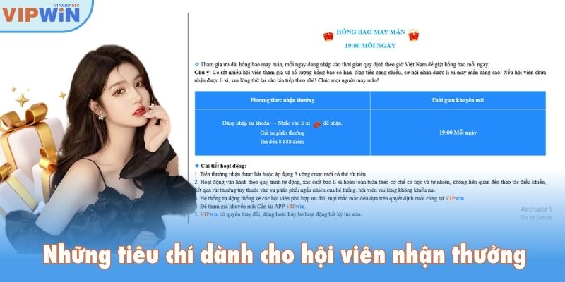 Những tiêu chí dành cho hội viên nhận thưởng